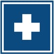 A white cross on a blue background is otherwise often used on road signs to indicate a public hospital.