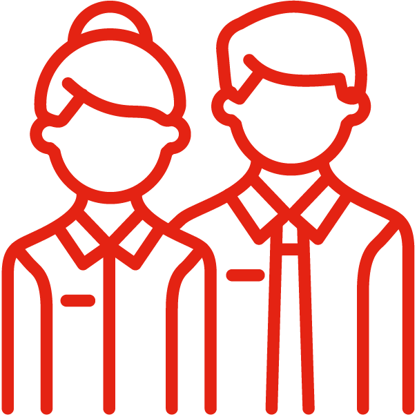 An icon of two people wearing collared shirts with name tags