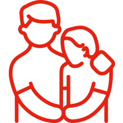 An icon of a adult figure with child, representing support and care