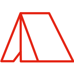 An icon of a tent, representing shelter and emergency accommodation