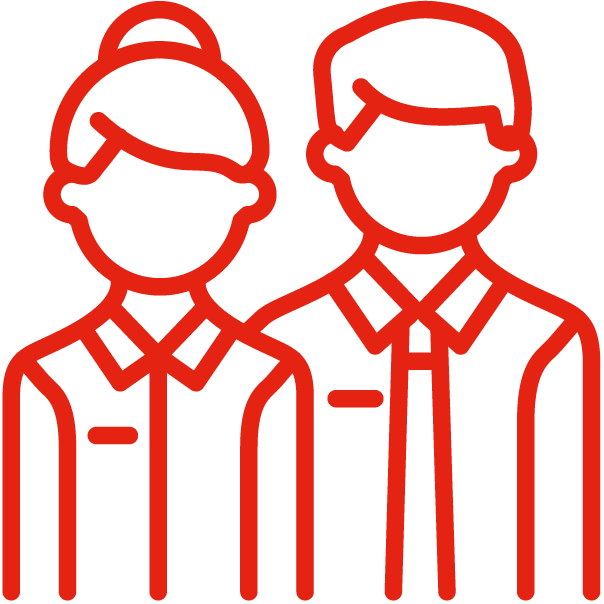 An icon of two people wearing collared shirts with name tags