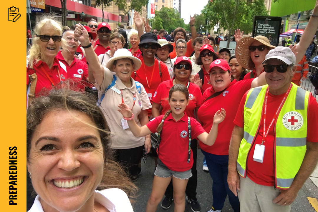 Smiling volunteers together in a group